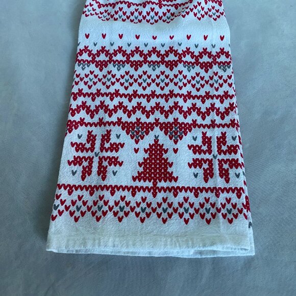 Crochet Top Hanging Red Christmas Trees Snowflakes Flour Sack Kitchen Towel - Picture 2 of 8